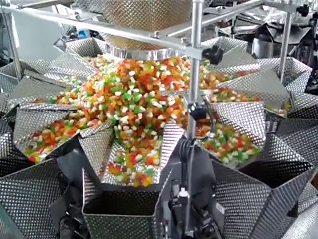 bag vertical form fill seal 14 heads weigher and packing 2 in 1 machine for crunchy rice flakes